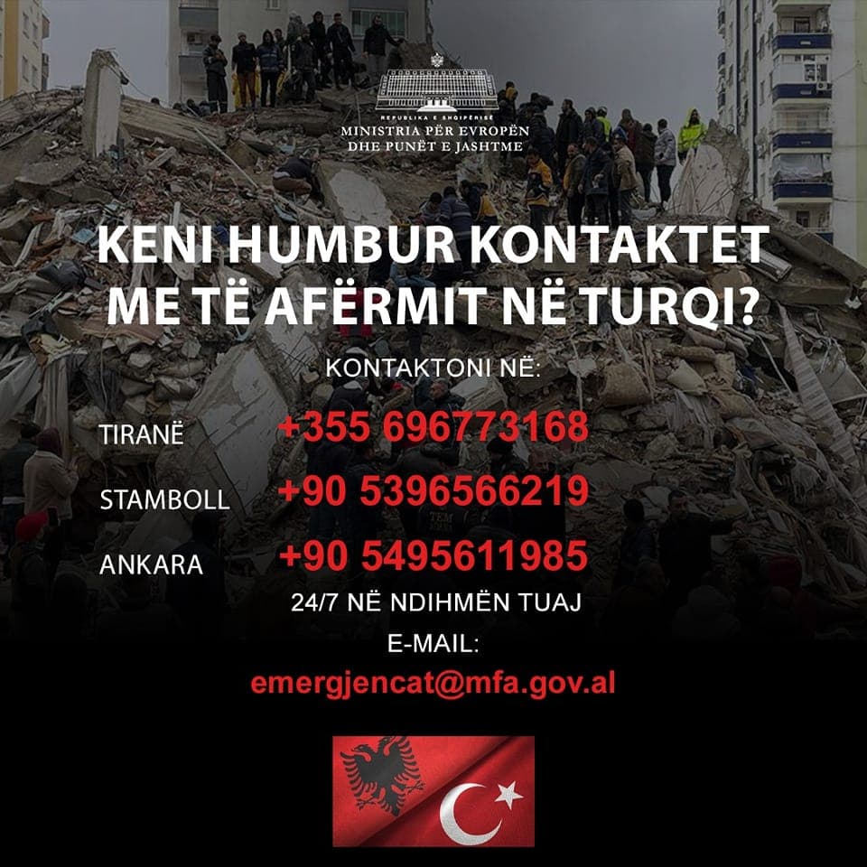 Shqiptarët në zonat e prekura nga tërmeti në Turqi/ MJ: Kontaktoni këto tre numra