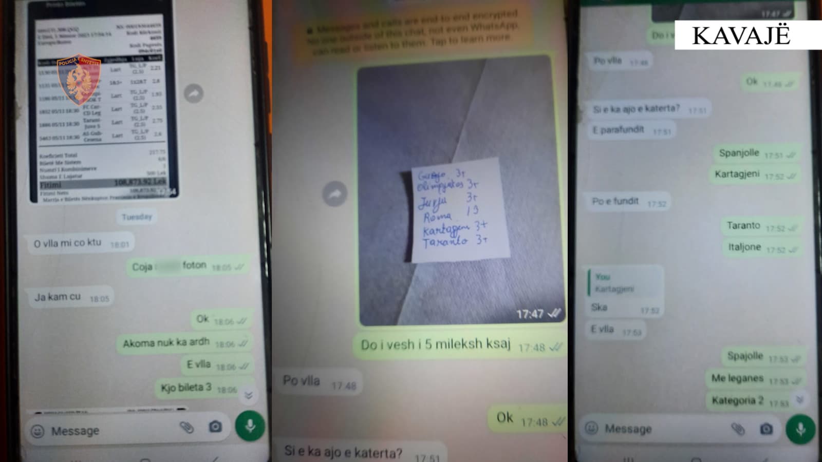 Vinin baste sportive me celularë në lokal, tre të arrestuar në Kavajë