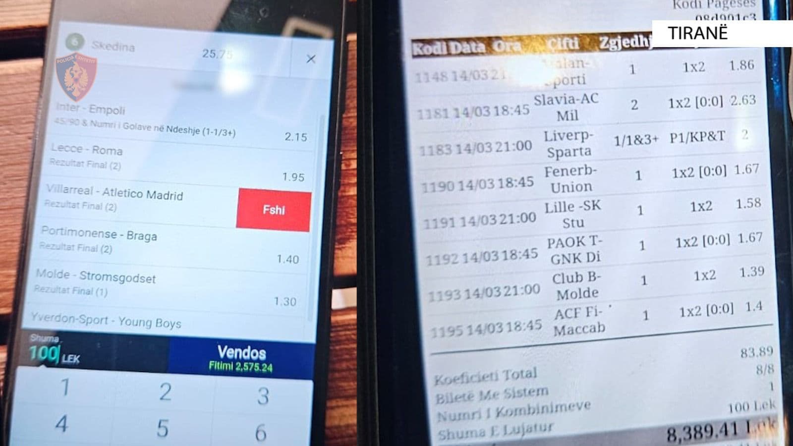 Baste sportive online në Tiranë/ Arrestohen tre persona, njëri procedohet penalisht