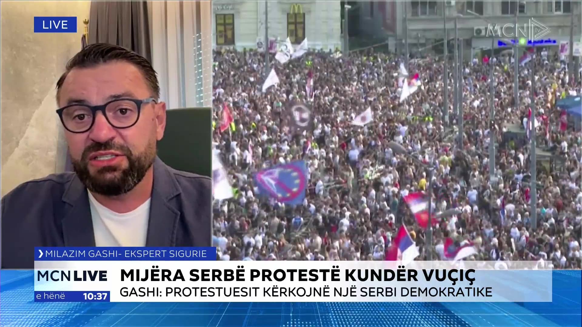 Mijëra serbë kundër Vuçiç/ Gashi: Protesta arriti ta ‘eliminojë’ politikisht, si lider i ‘skaduar’ mund të mos kandidojë më (VIDEO)