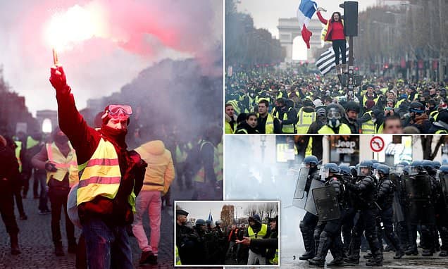 Champs Elysee kthehet në një fushë beteje, policia përdor gaz lotsjellës që të shpërndajë protestuesit